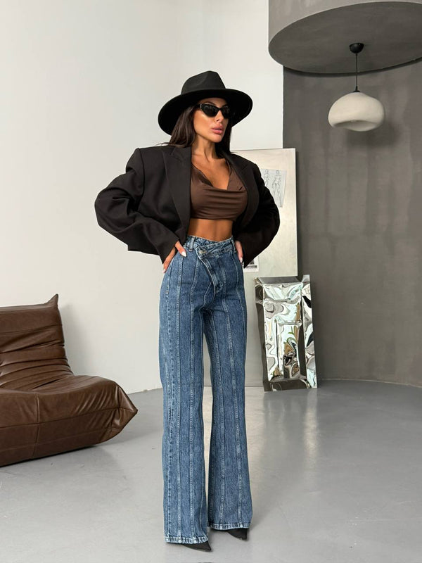 Jeans Asimmetrico a Righe